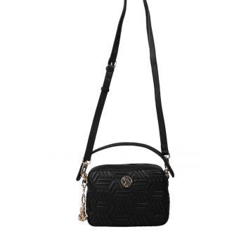 Geanta crossbody texturata de piele ecologica - Negru