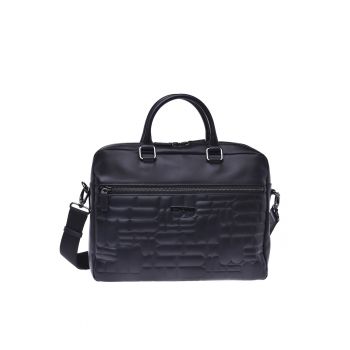 Geanta crossbody unisex de piele cu fermoar frontal - Negru