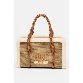 Geanta cu bareta de umar si strat exterior pufos - Maro inchis/Maro deschis/Crem