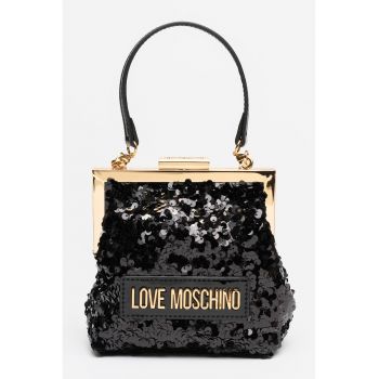 Geanta cu maner - bareta din lant si logo - Negru