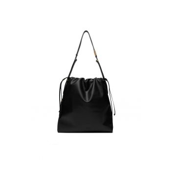 Geanta dama  Black Z99Q Slouchy - piele naturala - culoare neagra - dimensiuni 25x.