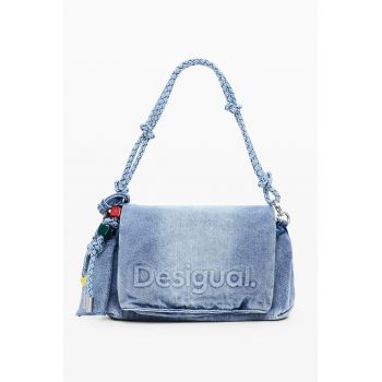 Geanta de denim cu bareta de umar si logo - Albastru deschis melange