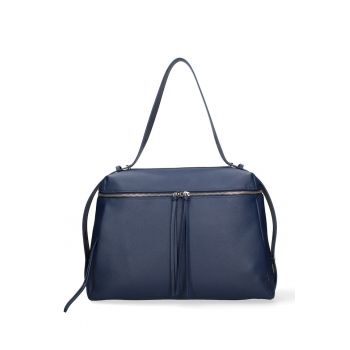 Geanta de piele cu bareta ajustabila Silvana - Bleumarin