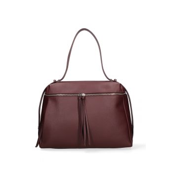 Geanta de piele cu bareta ajustabila Silvana - Visiniu