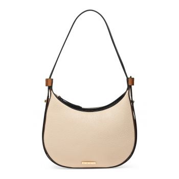 Geanta de piele cu bareta de umar Maryemy - Maro scortisoara/Alb murdar