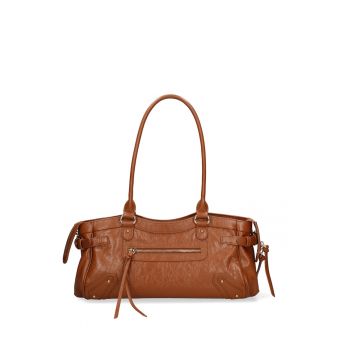 Geanta de piele cu bareta Zefira Lux - Maro inchis
