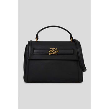 Geanta de piele cu maner si bareta detasabila - Negru