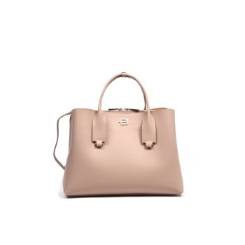 Geanta de piele cu maner si doua compartimente - Bej deschis