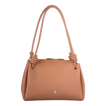 Geanta de piele ecologica cu aspect granulat - Maro deschis