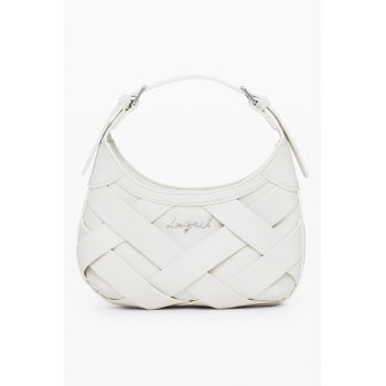 Geanta de piele ecologica cu aspect tesut si bareta de umar - Alb