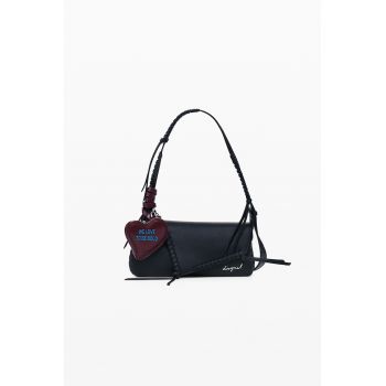 Geanta de piele ecologica cu bareta de umar si portmoneu detasabil - Violet tyrian/Negru antracit