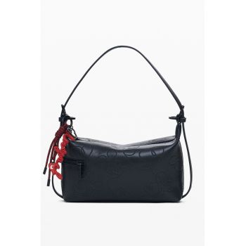 Geanta de piele ecologica cu bareta de umar si tematica Mickey Mouse - Rosu/Negru antracit