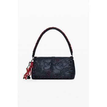 Geanta de piele ecologica cu bareta de umar si tematica Mickey Mouse - Rosu/Negru antracit