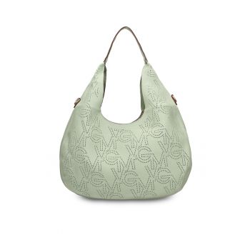 Geanta de piele ecologica cu bareta si monograma Silvana - Verde