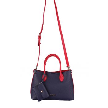 Geanta de piele ecologica cu etui - Rosu/Bleumarin