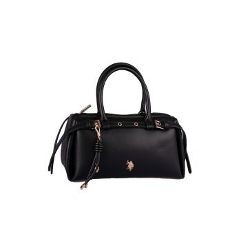 Geanta de piele ecologica cu logo mic metalic - Negru