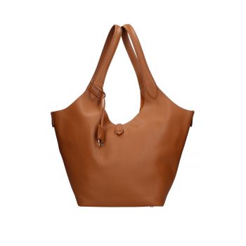 Geanta de piele intoarsa cu bareta si etui interior Carys Chic - Maro inchis