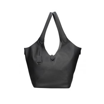 Geanta de piele intoarsa cu bareta si etui interior Carys Chic - Negru