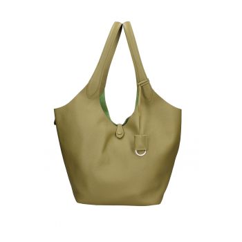 Geanta de piele intoarsa cu bareta si etui interior Carys Chic - Verde