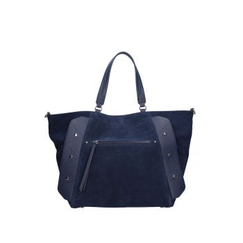 Geanta de piele intoarsa cu bareta Valeria Elite - Bleumarin