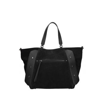 Geanta de piele intoarsa cu bareta Valeria Elite - Negru