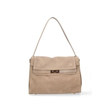 Geanta de piele intoarsa Oriana Lux - Maro camel