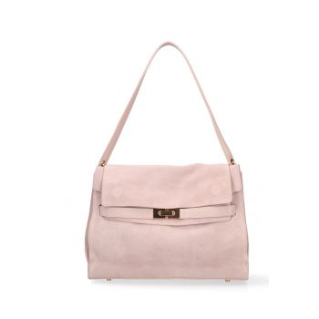 Geanta de piele intoarsa Oriana Lux - Roz pal