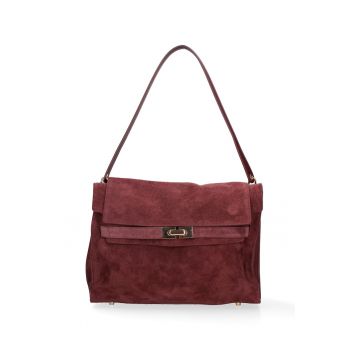 Geanta de piele intoarsa Oriana Lux - Visiniu