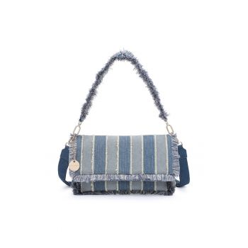 Geanta din denim cu bareta de umar Lysandra Plus - Maro taupe/Albastru