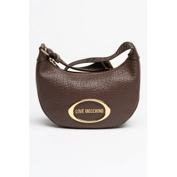 Geanta din piele cu bareta de umar lata - Maro cognac