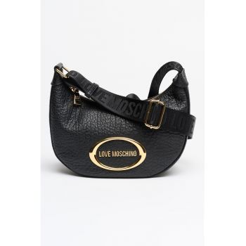 Geanta din piele cu bareta de umar lata - Negru