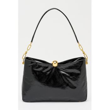 Geanta din piele cu bareta de umar Sfera Soft - Negru