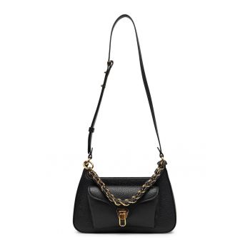 Geanta din piele cu bareta de umar si buzunar frontal Beat Generatio - Negru