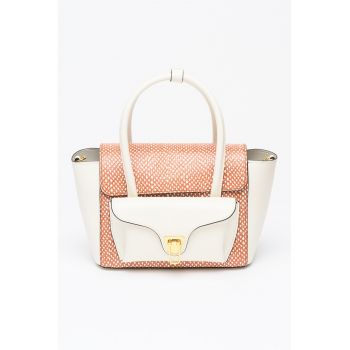 Geanta din piele cu maner si bareta aditionala Double Beat - Caramel/Alb murdar