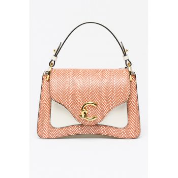 Geanta din piele cu maner si imprimeu C-Me - Caramel/Alb murdar