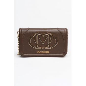 Geanta din piele ecologica cu bareta de umar din lant - Maro inchis