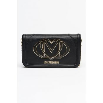 Geanta din piele ecologica cu bareta de umar din lant - Negru