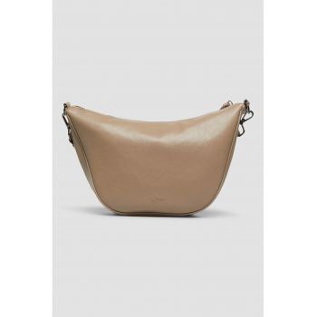 Geanta din piele ecologica cu bareta de umar din material textil - Maro camel