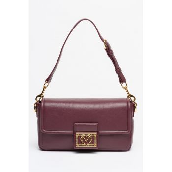 Geanta din piele ecologica cu bareta de umar si clapa - Violet pruna