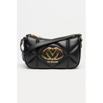 Geanta din piele ecologica cu bareta de umar si logo metalic - Negru