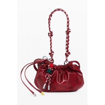 Geanta din piele ecologica cu bareta de umar si snur - Rosu