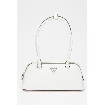 Geanta din piele ecologica cu bareta de umarok - Alb optic - 14x30x8