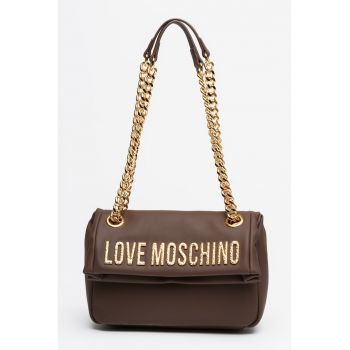 Geanta din piele ecologica cu bareta din lant - Maro inchis