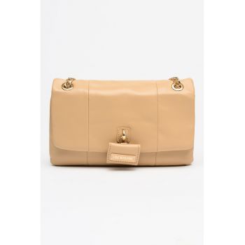 Geanta din piele ecologica cu bareta din lant - Maro nisip