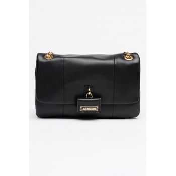 Geanta din piele ecologica cu bareta din lant - Negru