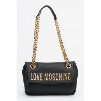 Geanta din piele ecologica cu bareta din lant - Negru