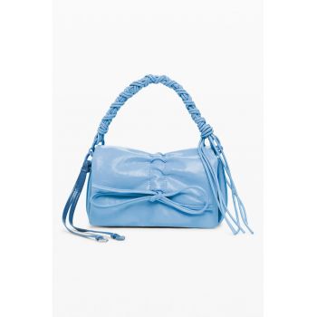 Geanta din piele ecologica cu maner si bareta detasabila - Albastru deschis