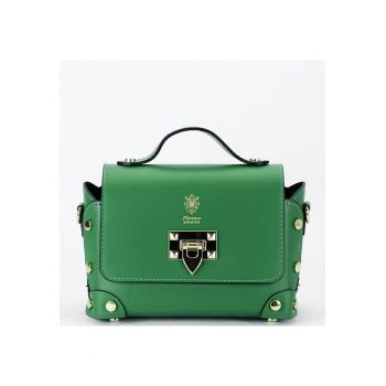 Geanta din piele naturala 1616 131 - Verde - 15x21x10