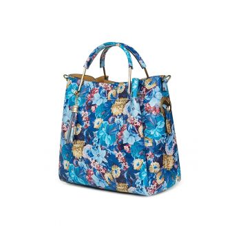 Geantă din piele naturală  Fabiana cu model floral - 3 compartimente - flori - 32x32x15cm