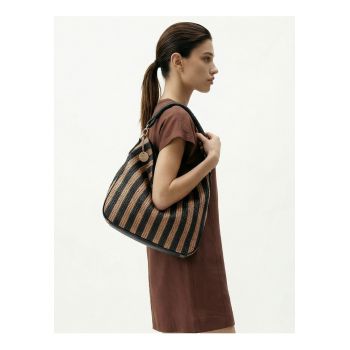 Geanta hobo cu dungi si aspect crosetat Lumena Plus - Maro